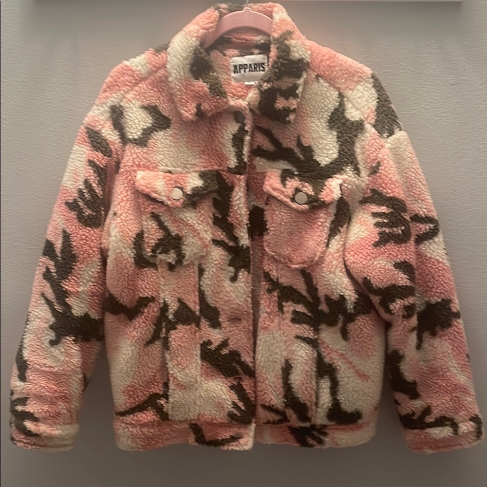 Apparis Pink and Green Camouflage Sherpa Jacket